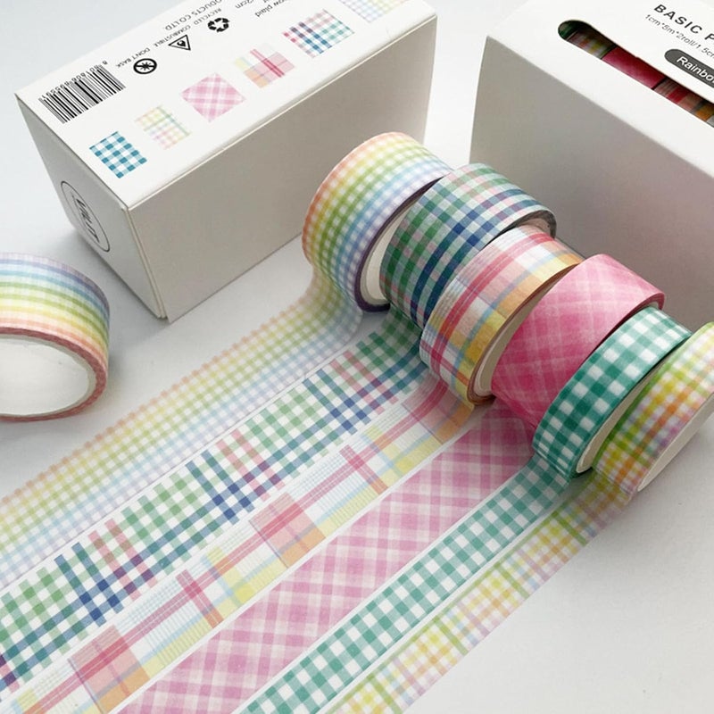 6Rolls of Gridded Decorative Tape Aesthetic Scrapbooking Tape for Notebook Journal Planner Wrapping 5Meter Per Roll Craft Tapes - Image 5