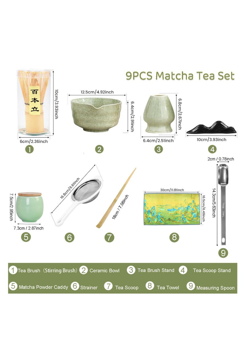 KINGMAZI 9-Pcs Matcha Set,Matcha Whisk Set With Bowl Includes Matcha Bowl with Spout,Bamboo Matcha Whisk and Matcha Scoop,Scoop Rest,Matcha Whisk Holder,Matcha Powder Jar,Stainless Steel Sifter,measuring spoon,Towel ,Matcha Making Starter Kit Gift  - Image 2