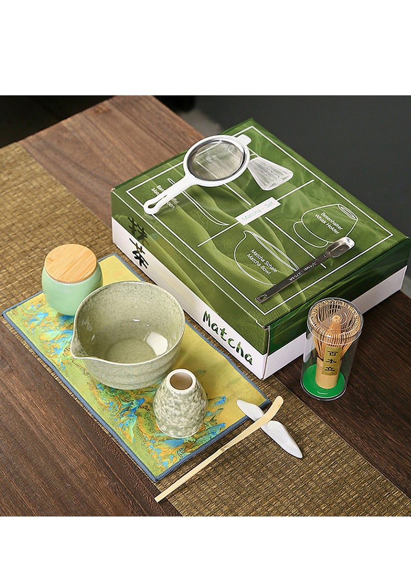 KINGMAZI 9-Pcs Matcha Set,Matcha Whisk Set With Bowl Includes Matcha Bowl with Spout,Bamboo Matcha Whisk and Matcha Scoop,Scoop Rest,Matcha Whisk Holder,Matcha Powder Jar,Stainless Steel Sifter,measuring spoon,Towel ,Matcha Making Starter Kit Gift  - Image 3