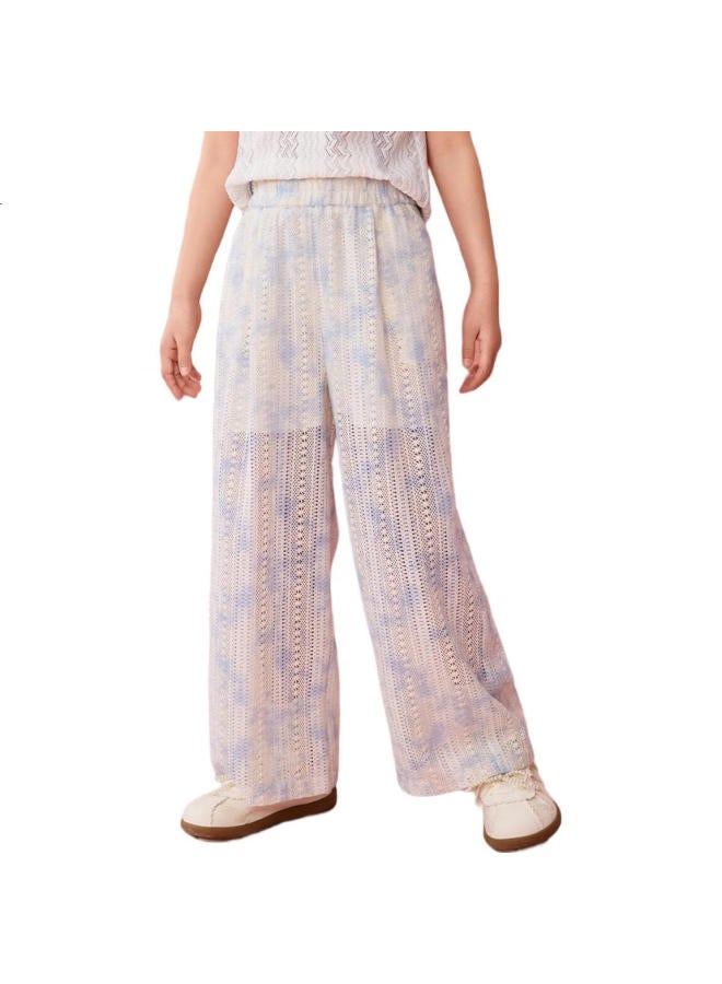 Ask Junior Children'S Pants, Summer Girls' Tie-Dye Lace Patchwork Straight-Leg Pants, Casual Pants For Older Children, Blue, Size 160 - Image 3