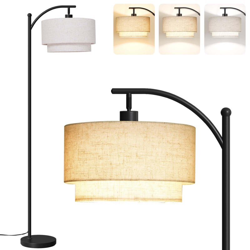 SUNMORY Floor Lamps for Living Room with 12W LED Bulb, Arc Floor Lamp with 3 Color Temperatures, Modern Floor Lamps with Adjustable Double Fabric Shades, Tall Standing Lamp for Bedroom, Corner - Image 1