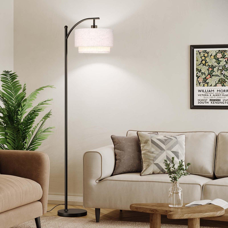 SUNMORY Floor Lamps for Living Room with 12W LED Bulb, Arc Floor Lamp with 3 Color Temperatures, Modern Floor Lamps with Adjustable Double Fabric Shades, Tall Standing Lamp for Bedroom, Corner - Image 5