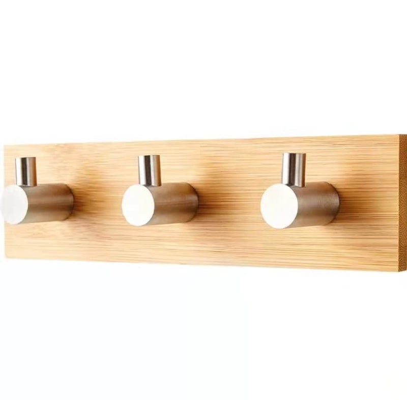 Eletree Wooden Wall Hooks Stainless Steel Self Adhesive Wall Towel Hooks Wooden Single Hook pegs for Hanging Hat Towel Robe Bag Coat Belt Keys Headset L Shape Pack of 1 C Three Hook - Image 1