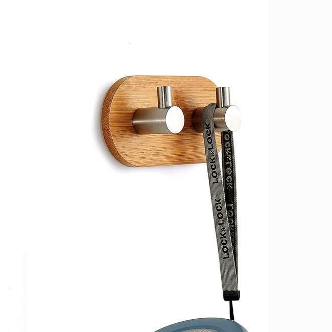 Eletree Wooden Wall Hooks Stainless Steel Self Adhesive Wall Towel Hooks Wooden Single Hook pegs for Hanging Hat Towel Robe Bag Coat Belt Keys Headset L Shape Pack of 1 C Three Hook - Image 5