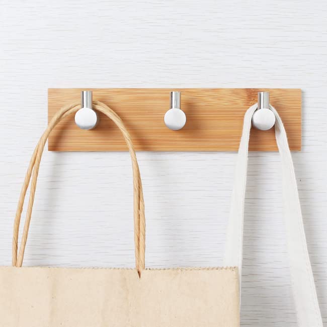 Eletree Wooden Wall Hooks Stainless Steel Self Adhesive Wall Towel Hooks Wooden Single Hook pegs for Hanging Hat Towel Robe Bag Coat Belt Keys Headset L Shape Pack of 1 C Three Hook - Image 2