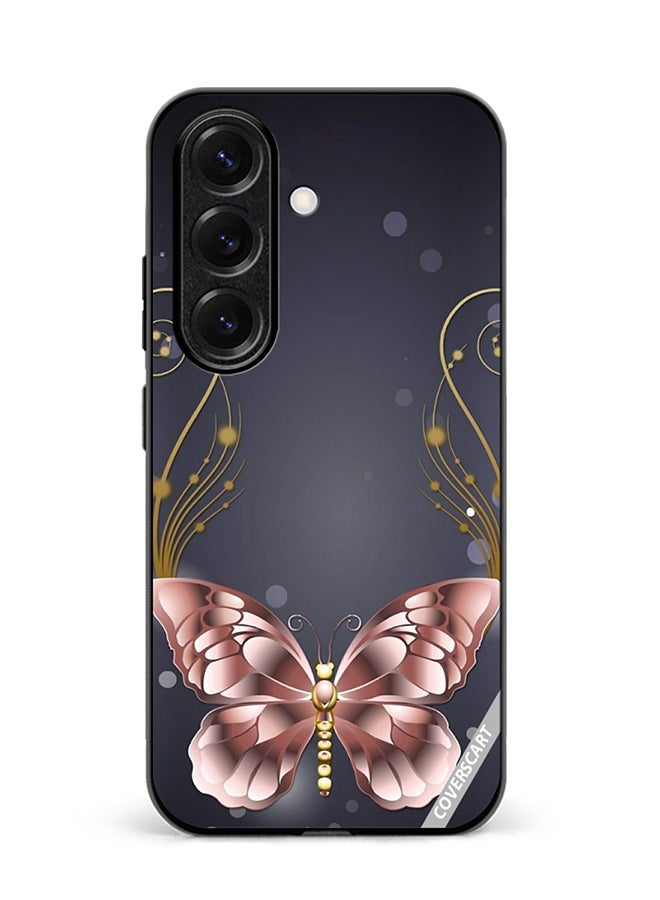 غطاء حماية لهاتف سامسونج جالاكسي S25 بتصميم خلفية رمادية على شكل فراشة متعدد الألوان