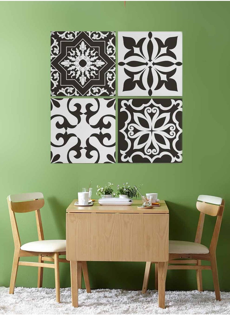 LOWHA Set Of 4 Framed Square Canvas Wall Arts Stretched Over Wooden Frame, Azulejo Art Painting, For Home, Living Room, Office Decor  - Image 3