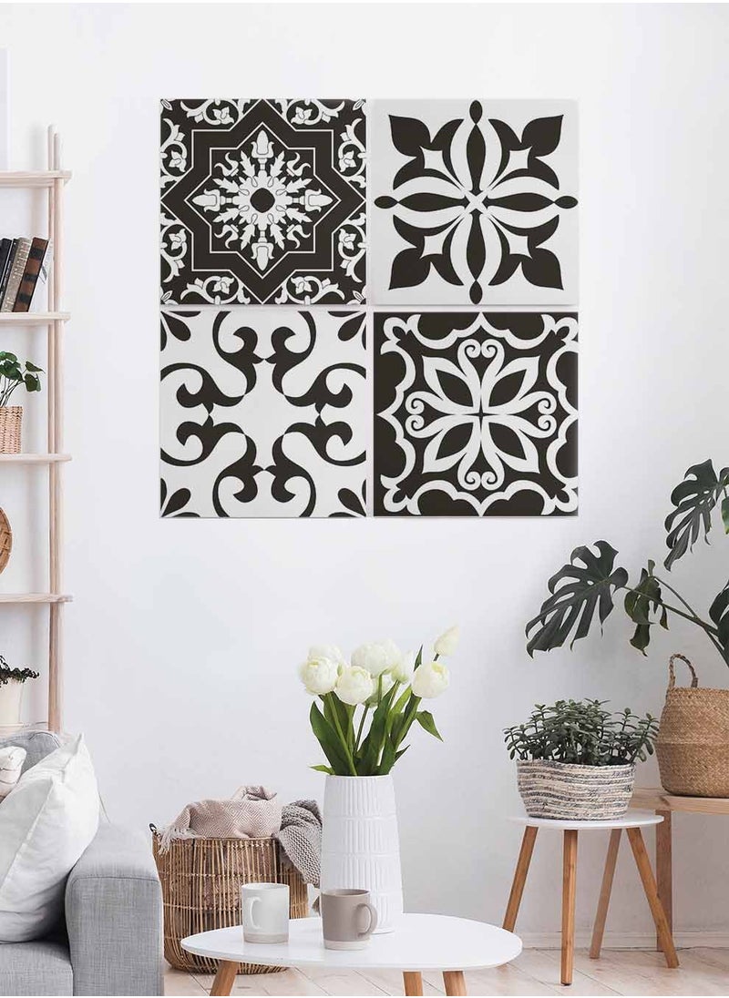 LOWHA Set Of 4 Framed Square Canvas Wall Arts Stretched Over Wooden Frame, Azulejo Art Painting, For Home, Living Room, Office Decor  - Image 2