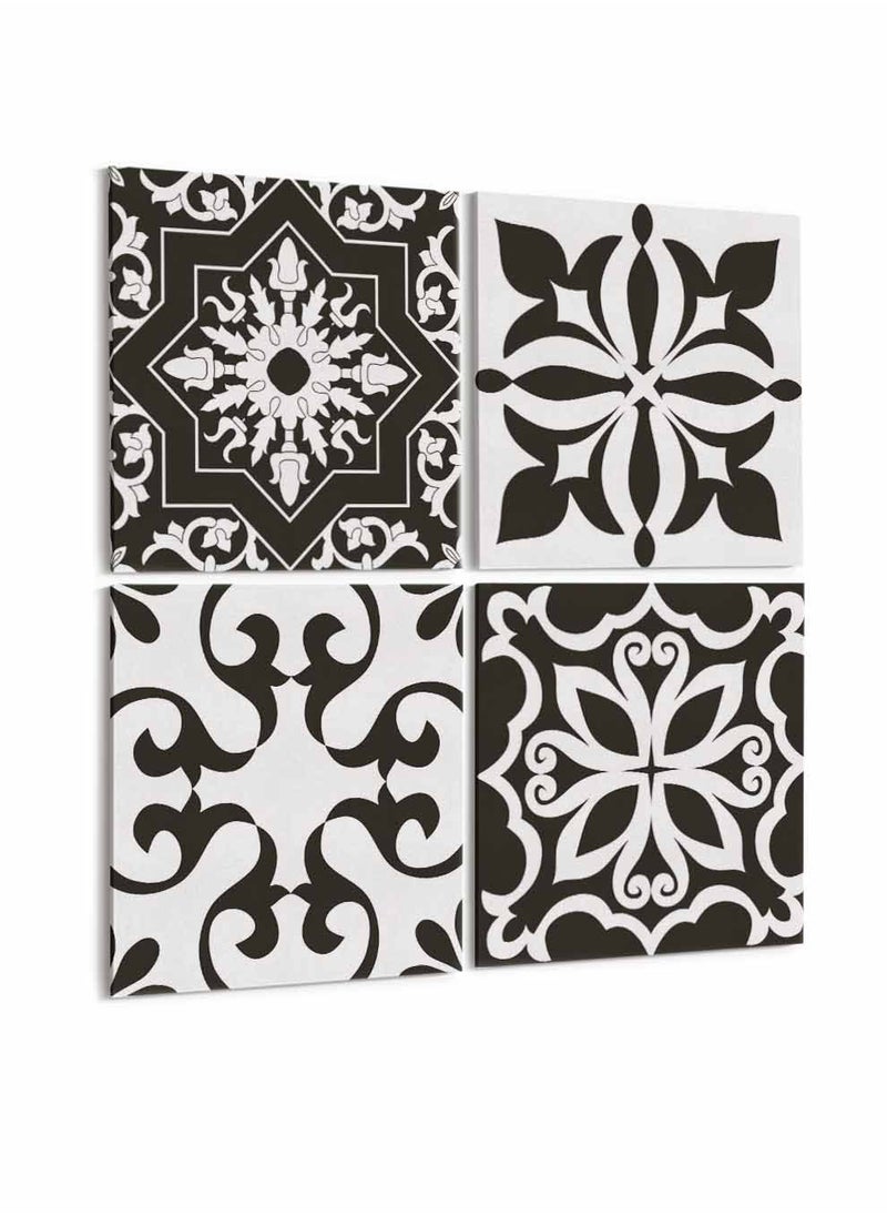 LOWHA Set Of 4 Framed Square Canvas Wall Arts Stretched Over Wooden Frame, Azulejo Art Painting, For Home, Living Room, Office Decor  - Image 4