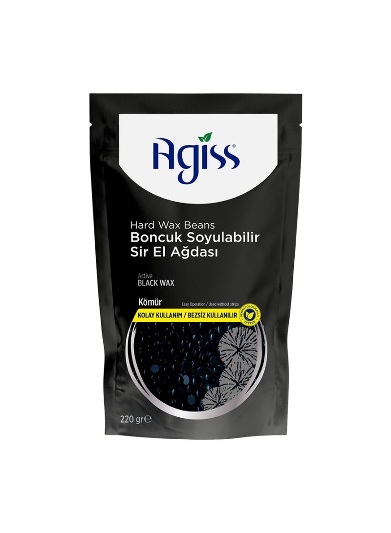 Agiss Active Black Hard Wax Beans – 220g Charcoal Infused Peel-Off Wax | Professional Stripless Hair Removal for Men & Women | Strong Grip for Thick & Coarse Hair | Face & Body