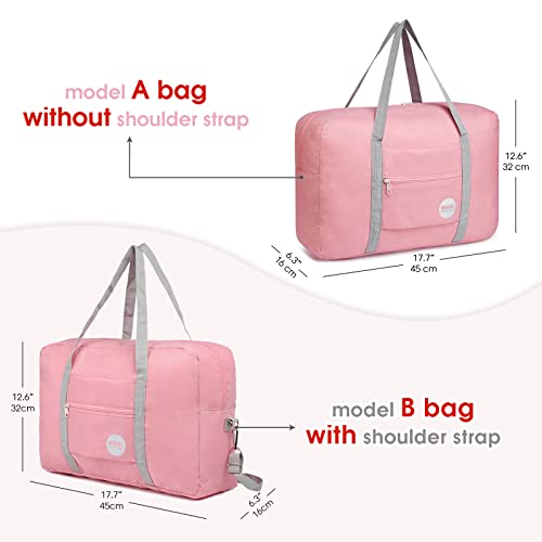 WANDF Foldable Travel Duffel Bag Luggage Sports Gym Water Resistant Nylon (D-Coral Pink with Strap) - Image 3