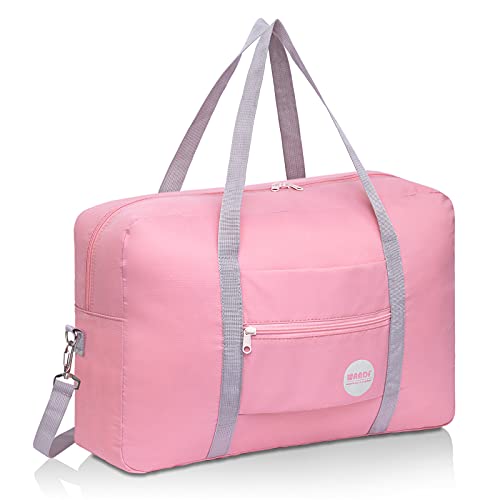 WANDF Foldable Travel Duffel Bag Luggage Sports Gym Water Resistant Nylon (D-Coral Pink with Strap) - Image 1