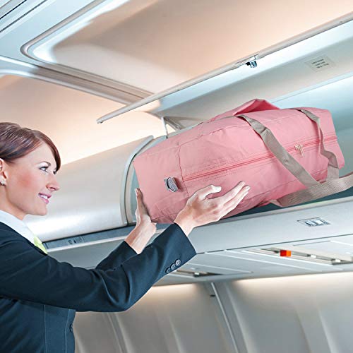 WANDF Foldable Travel Duffel Bag Luggage Sports Gym Water Resistant Nylon (D-Coral Pink with Strap) - Image 4