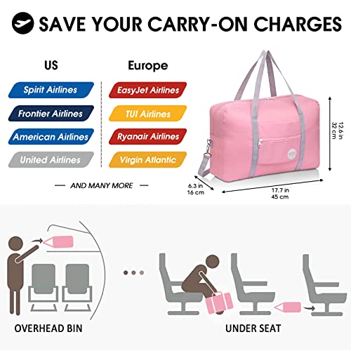 WANDF Foldable Travel Duffel Bag Luggage Sports Gym Water Resistant Nylon (D-Coral Pink with Strap) - Image 2