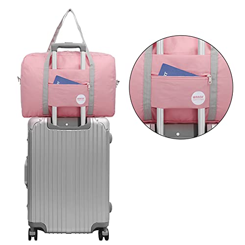 WANDF Foldable Travel Duffel Bag Luggage Sports Gym Water Resistant Nylon (D-Coral Pink with Strap) - Image 5