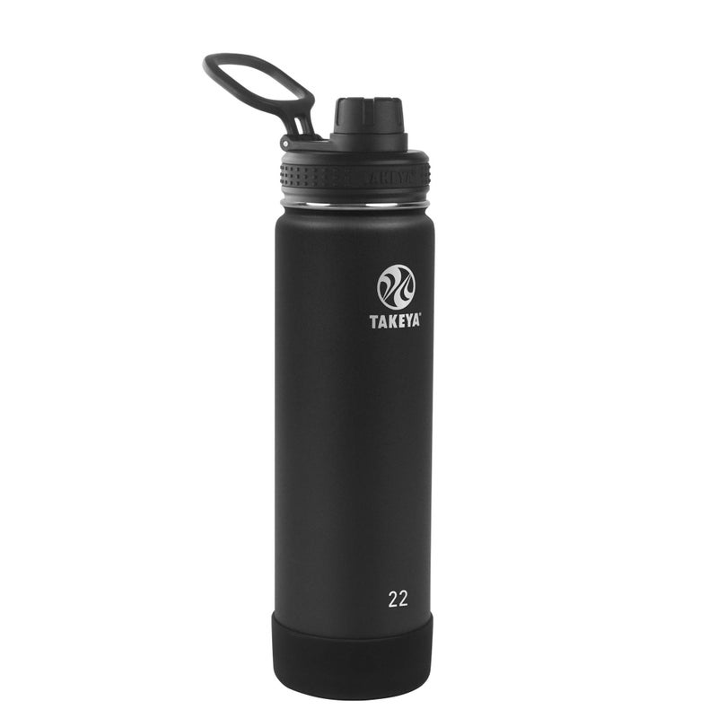 Takeya Actives Water Bottle with Spout Lid  Bottle with Double Stainless Steel Insulation  Dishwasher Safe  BPAFree  Bottle with Spout Lid  Removable Bumper  22 oz Onyx