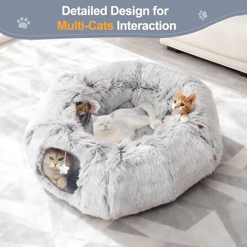 Zuqqony Cat Tunnel Bed for Indoor Cats, L Christmas Tree Skirts Washable Warm Soft Indoor Cat Donut Tunnel, Multifunctional Cat Interactive Playground Toys for Felines Pet Christmas Tree Decoration - Image 2