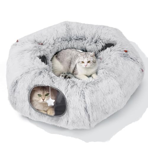 Zuqqony Cat Tunnel Bed for Indoor Cats, L Christmas Tree Skirts Washable Warm Soft Indoor Cat Donut Tunnel, Multifunctional Cat Interactive Playground Toys for Felines Pet Christmas Tree Decoration - Image 1