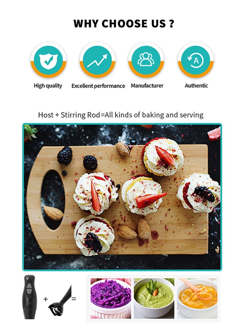 LAC LAICHY 300w Hand Blender With 2 Speed Settings - Stainless Steel Rod And Blade, Overheat Protection,black - Image 3