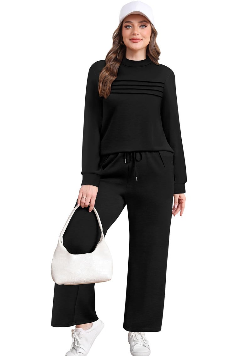 WIHOLL 2 Piece Sets for Women Workout Sets Spring Cruise Outfits 2026 Lounge Sets Fall Fashion 2025 Travel Vacation Airport Outfits Going Out Matching Sets Women's Clothing Winter Track Suits Black M - Image 3