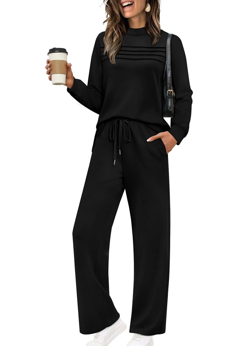WIHOLL 2 Piece Sets for Women Workout Sets Spring Cruise Outfits 2026 Lounge Sets Fall Fashion 2025 Travel Vacation Airport Outfits Going Out Matching Sets Women's Clothing Winter Track Suits Black M - Image 1