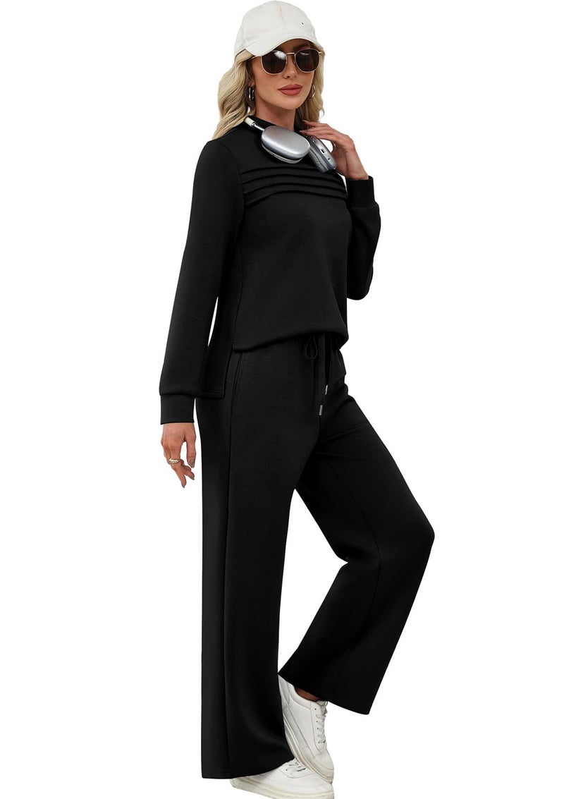 WIHOLL 2 Piece Sets for Women Workout Sets Spring Cruise Outfits 2026 Lounge Sets Fall Fashion 2025 Travel Vacation Airport Outfits Going Out Matching Sets Women's Clothing Winter Track Suits Black M - Image 4