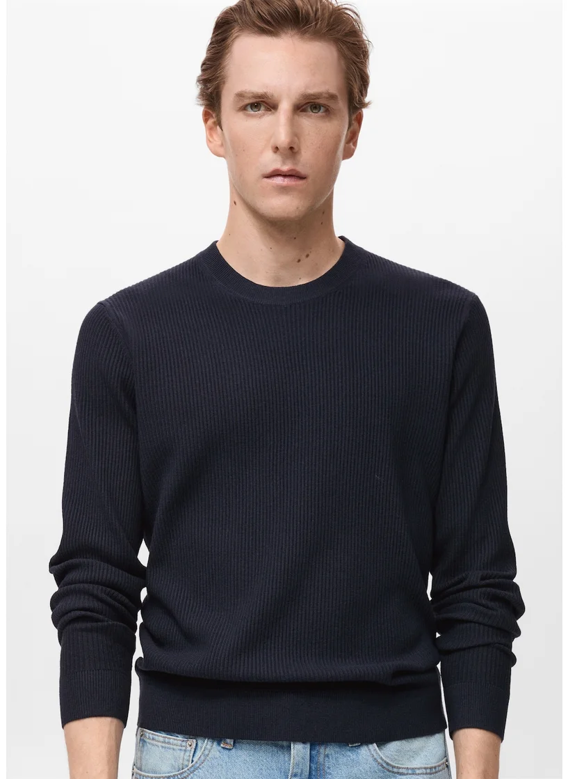 Mango Man Fine Rib-Knit Crew Neck Sweater
