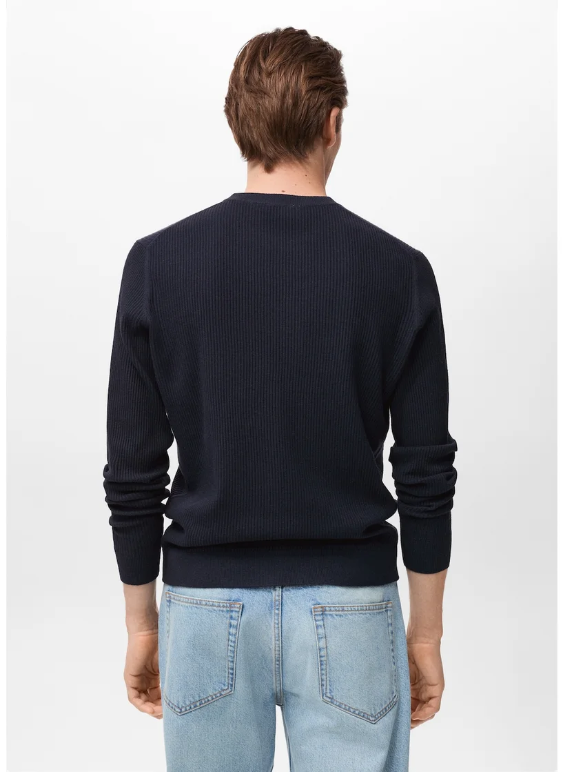 Mango Man Fine Rib-Knit Crew Neck Sweater