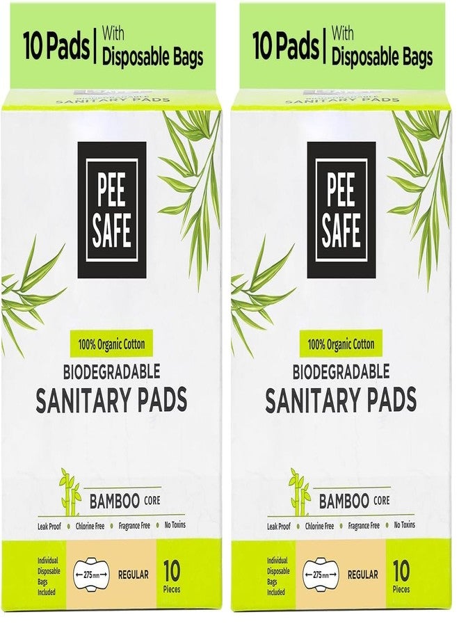 PEESAFE 100% Organic Cotton Biodegradable Sanitary Pads, Regular|Anti-Bacterial|Superb Absorbency|Long Lasting Protection|Skin Friendly|Comfortable & Easy To Use|Pack Of 20 - Image 1