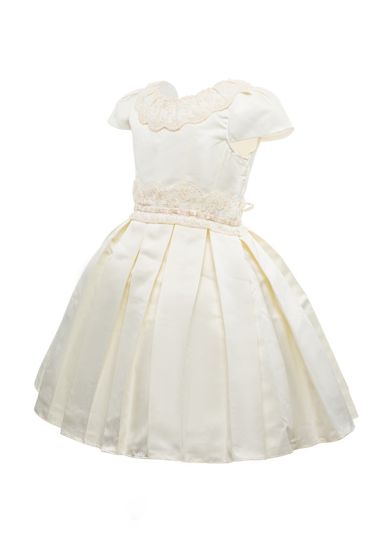 Queen OFFWHITE W LACE off white Girls Party Dress, Princess Dress Party Wear Wedding Evening Formal Pageant Dance Gown for Birthday Kid Girls Elegant  - Image 1