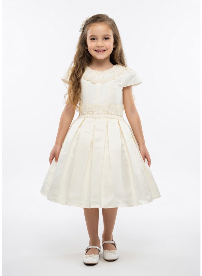 Queen OFFWHITE W LACE off white Girls Party Dress, Princess Dress Party Wear Wedding Evening Formal Pageant Dance Gown for Birthday Kid Girls Elegant - Image 1