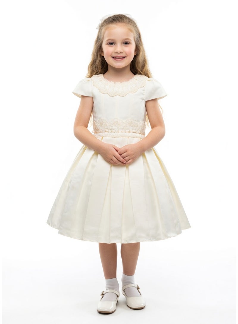 Queen OFFWHITE W LACE off white Girls Party Dress, Princess Dress Party Wear Wedding Evening Formal Pageant Dance Gown for Birthday Kid Girls Elegant - Image 2