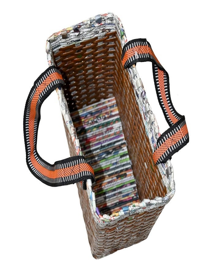 Sonas Creation PAPERUS Re-usable Small Brown Check Carry Bag | Shopping Bag | Handbag | Tiffin Basket | Lunch Bag, Eco-Friendly Handmade of Paper Ropes 11 in Tall 10 in Length 5 in Wide Base - Image 4
