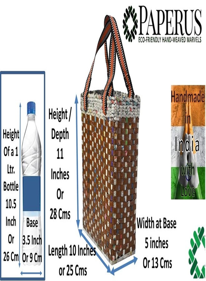 Sonas Creation PAPERUS Re-usable Small Brown Check Carry Bag | Shopping Bag | Handbag | Tiffin Basket | Lunch Bag, Eco-Friendly Handmade of Paper Ropes 11 in Tall 10 in Length 5 in Wide Base - Image 2