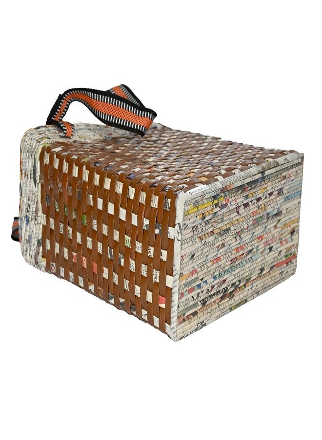 Sonas Creation PAPERUS Re-usable Small Brown Check Carry Bag | Shopping Bag | Handbag | Tiffin Basket | Lunch Bag, Eco-Friendly Handmade of Paper Ropes 11 in Tall 10 in Length 5 in Wide Base - Image 5