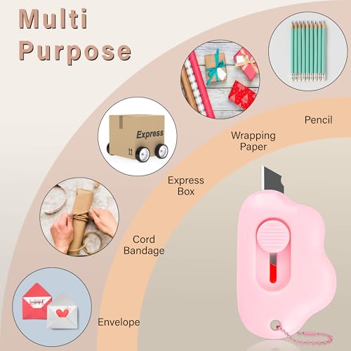 Muclip Cloud Shaped Retractable Box Cutter Set - 6 Pack with Key Rings,Stainless Steel Blade,Safe & Portable Letter Opener for Envelopes,Package,Mail,DIY,Paper Cutter for Home,Office,Outdoor (6 Color) - Image 4