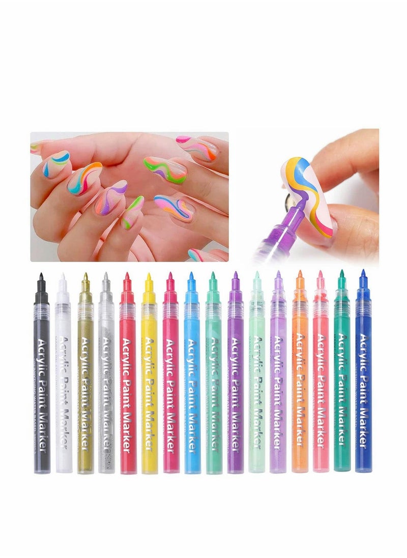 Excefore 16PC Nail Art 3D Painted Pen, 16 Colors Waterproof Nail Polish Pen 2.5ml, Quick Dry Nail Painting Pen, for Nail Art DIY Drawing Polish Marker Pen Nail Decoration, Gift For Girls Women  - Image 1