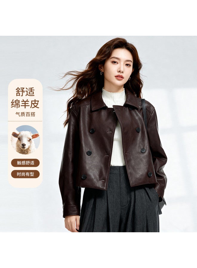 Fapai Autumn Casual Fashion Maillard Slimming Lapel Women's Leather Jacket Genuine Leather Jacket For Women - Image 2