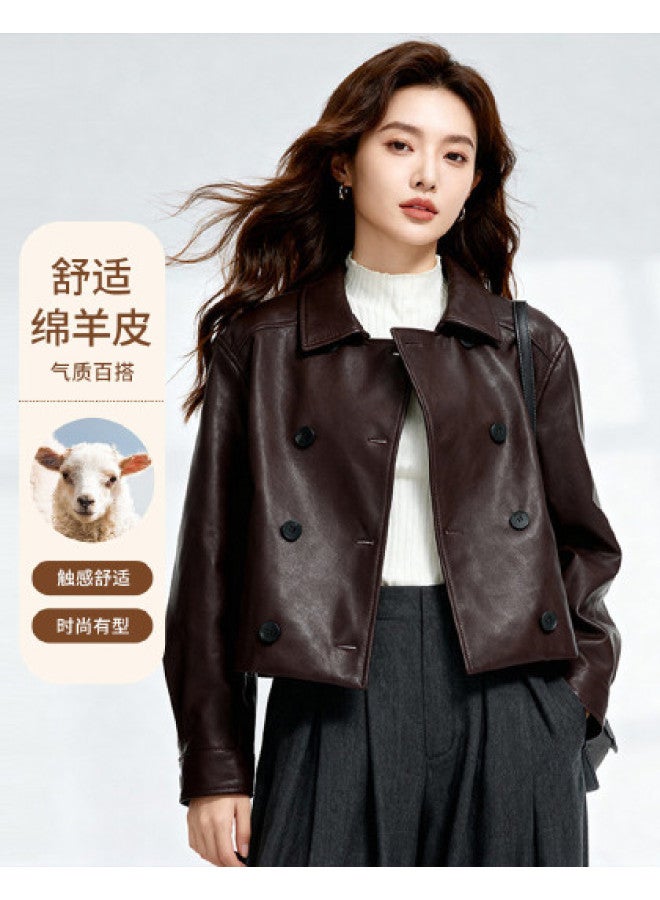 Fapai Autumn Casual Fashion Maillard Slimming Lapel Women's Leather Jacket Genuine Leather Jacket For Women - Image 1