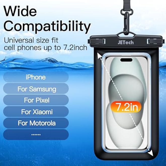 JETech Waterproof Phone Pouch 2 Pack Water Proof Case for iPhone 16e 16 15 14 Pro Max Plus Galaxy S25 S24 Ultra Pixel 10 Series and Others up to 72 Inch IPX8 Dry Bag BlackBlack - Image 2