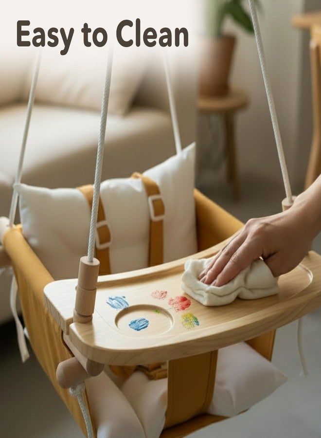Cateam Wooden Tray for Cateam Canvas Baby Swing - Hanging Chair Accessory, Natural Wood Montessori Play Table for Babies & Toddlers, Detachable Safety Design for Indoor Canvas Toddler Swing - Image 4