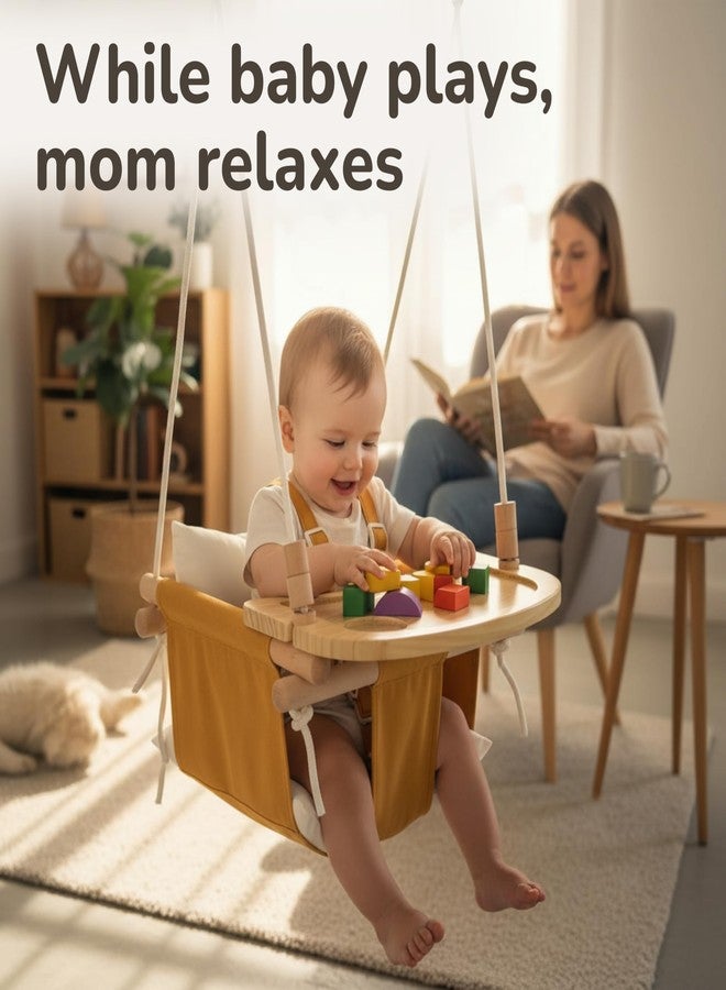 Cateam Wooden Tray for Cateam Canvas Baby Swing - Hanging Chair Accessory, Natural Wood Montessori Play Table for Babies & Toddlers, Detachable Safety Design for Indoor Canvas Toddler Swing - Image 2