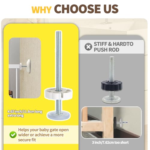 Abvsdu 12MM Baby Gate Extender Extension, 4 Pack Baby Gate Replacement Parts, M8 Replacement Bolt Part for Child Safety Pressure Mounted Safety Gates with Wall Protector for Stairs Cup Guard - Image 4
