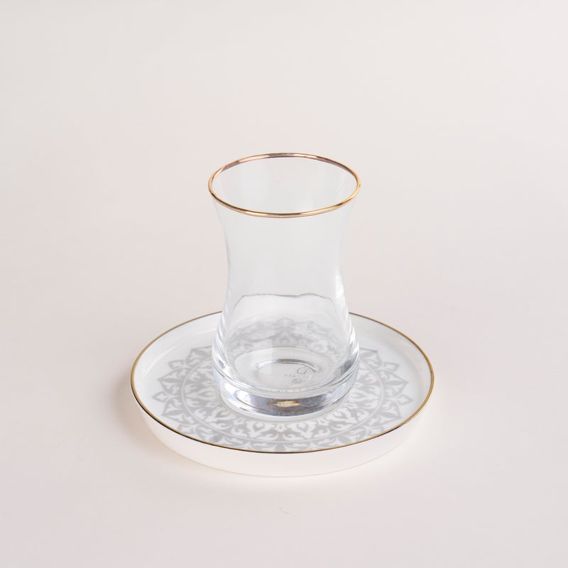 دلتي طقم أكواب شاي وفناجين قهوة سعودية زجاج وبورسلان أبيض 18 قطعة من لاميسا - Image 3