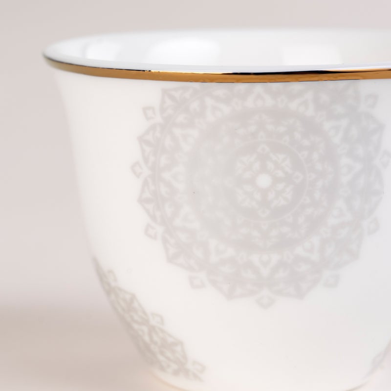 دلتي طقم أكواب شاي وفناجين قهوة سعودية زجاج وبورسلان أبيض 18 قطعة من لاميسا - Image 4