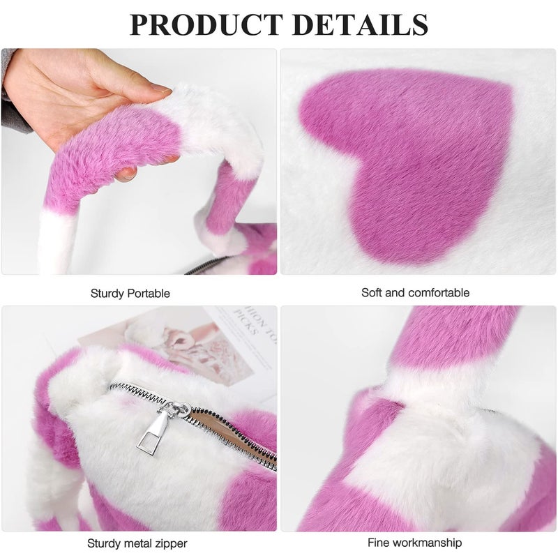 KPX Fuzzy Tote Bag Y2K Fluffy Shoulder Bag Women Furry Purse Large Cute Plush Bag Ladies Faux Fur Bag for Autumn and Winter (Pink Heart) - Image 5