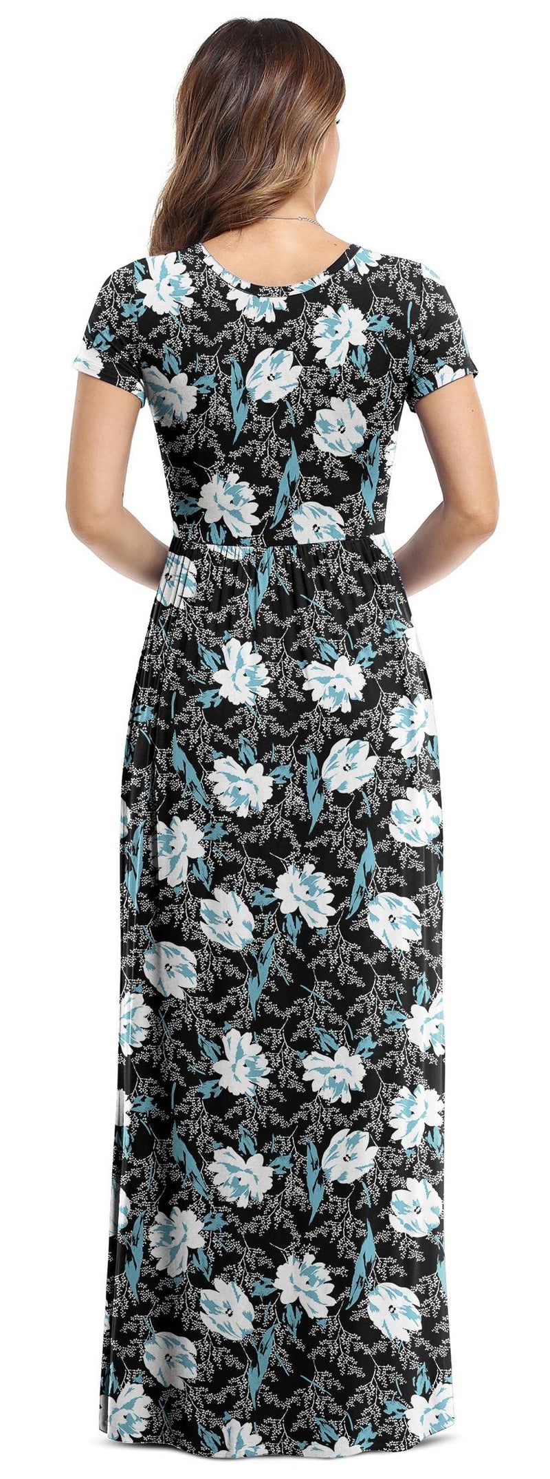 VIISHOW Women's Short Sleeve Floral Dress Loose Plain Maxi Dresses Casual Long Dresses with Pockets, Floral Lilies, Small - Image 3