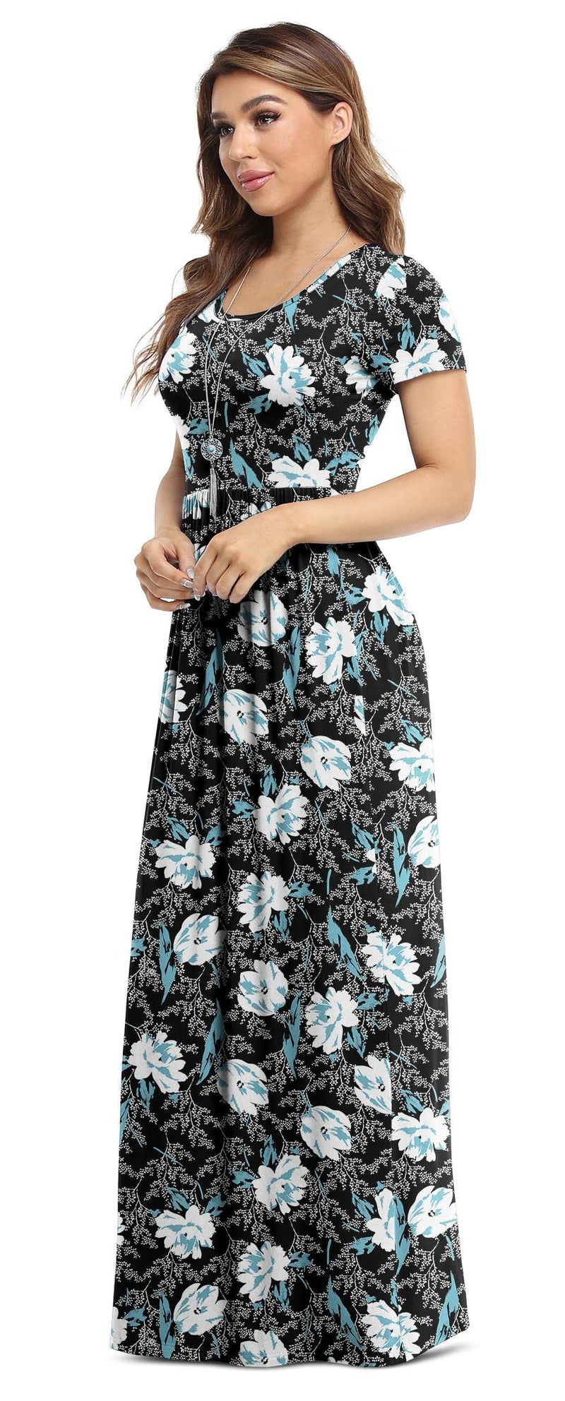 VIISHOW Women's Short Sleeve Floral Dress Loose Plain Maxi Dresses Casual Long Dresses with Pockets, Floral Lilies, Small - Image 2