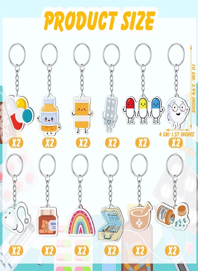 Equsion 24 Pcs Pharmacist Keychain Christmas Gifts Bulk Pharmacy Technician Accessories Pharmacist Xmas Gifts Acrylic Pills Medicine Keychains Pharmacy Week Appreciation Ideal Party Favor for Women - Image 3