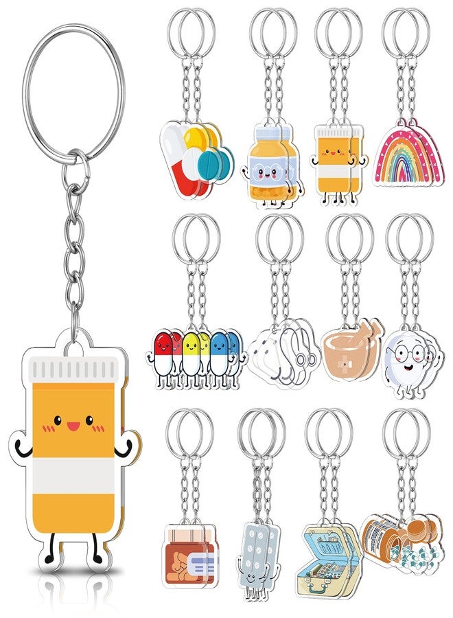 Equsion 24 Pcs Pharmacist Keychain Christmas Gifts Bulk Pharmacy Technician Accessories Pharmacist Xmas Gifts Acrylic Pills Medicine Keychains Pharmacy Week Appreciation Ideal Party Favor for Women - Image 1